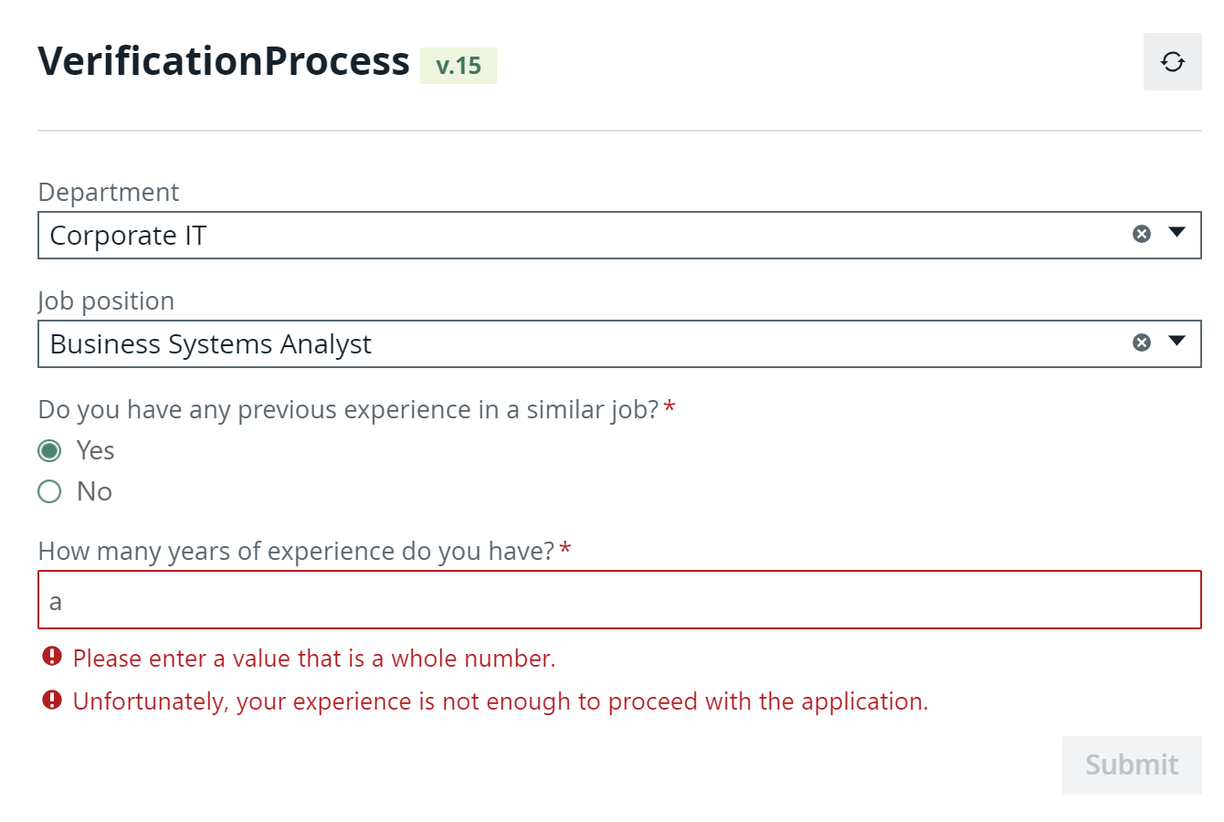A dynamic workflow form preview with a domain selector, an asset selector, two radio buttons, and an input field in Collibra Workflow Designer.
